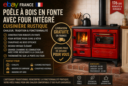 Poêle bois fonte - à, rouge